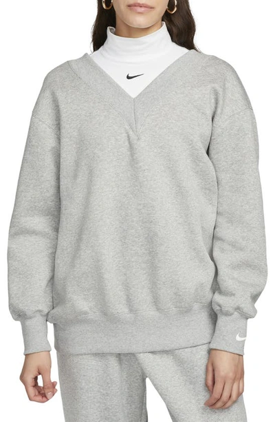 Shop Nike Phoenix Oversize Fleece Sweatshirt In Dark Grey Heather/ Sail
