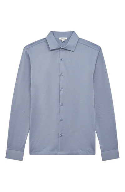Shop Reiss King Solid Knit Button-up Shirt In Airforce Blue