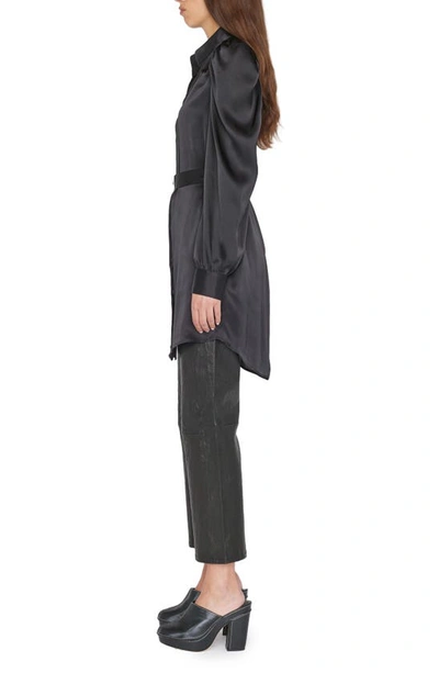 Shop Frame Gillian Belted Long Sleeve Silk Shirtdress In Noir