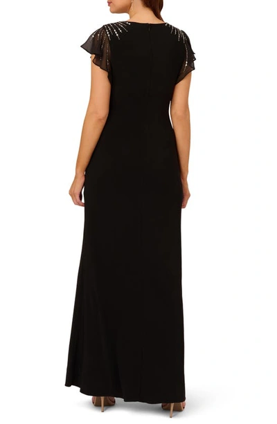 Shop Adrianna Papell Beaded Jersey & Chiffon Faux Wrap Gown In Black
