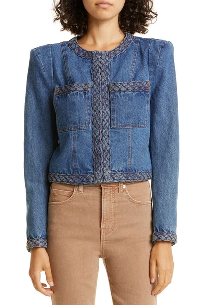Shop Veronica Beard Arrowe Denim Jacket In Stone Bright Blue