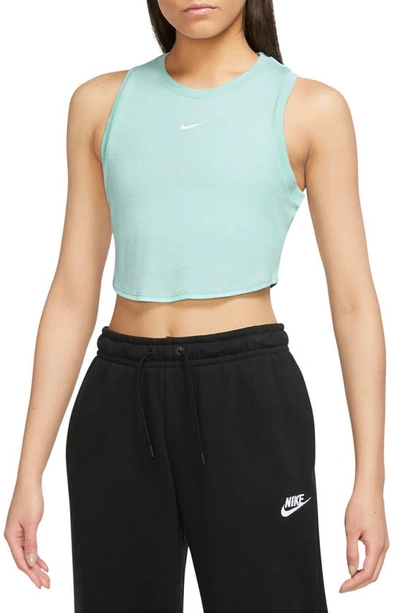 Shop Nike Sportswear Essential Rib Crop Tank In Jade Ice/ Sail