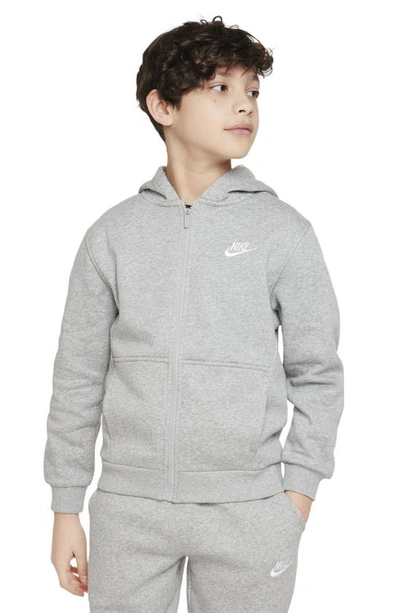 Shop Nike Kids' Sportswear Club Fleece Full-zip Hoodie In Dk Grey Heather/ Grey/ White