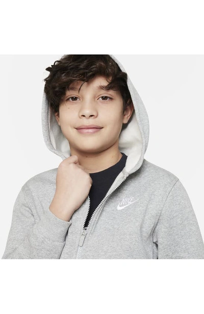 Shop Nike Kids' Sportswear Club Fleece Full-zip Hoodie In Dk Grey Heather/ Grey/ White