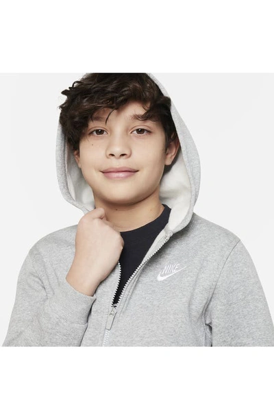 Nike Big Kids Sportswear Club Fleece Full-zip Hoodie In Dk Grey Heather/ Grey/ White