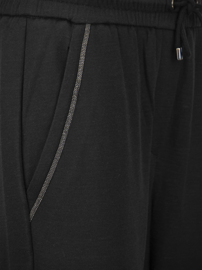 Shop Brunello Cucinelli Cotton-silk Fleece Trousers With Shiny Pocket In Black