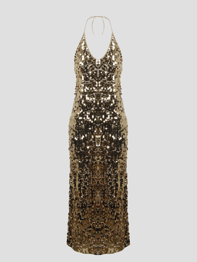 Shop Oseree Night Sequins Long Dress In Metallic