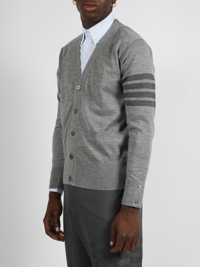 Shop Thom Browne 4bar Merino Wool Cardigan In Grey