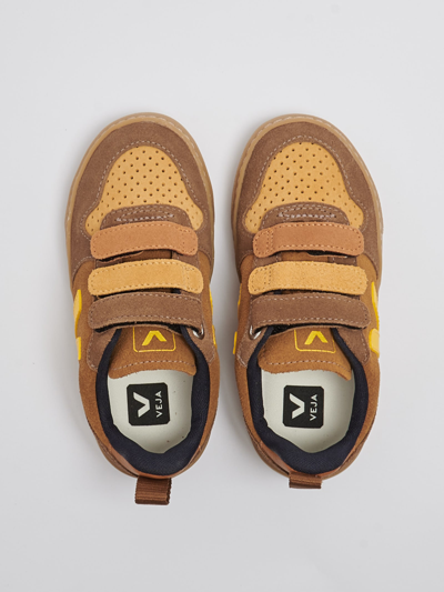 Shop Veja V-10 Suede Sneaker In Camel-giallo