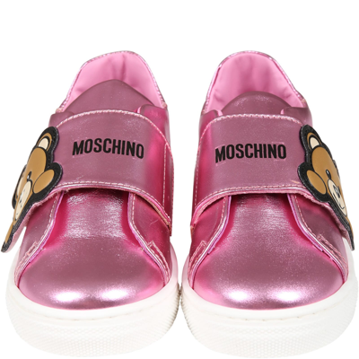 Shop Moschino Fuchsia Sneakers For Girl With Teddy Bear And Logo