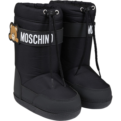Shop Moschino Balck Boots For Girl With Teddy Bear And Logo In Black