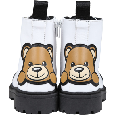 Shop Moschino White Boots For Girl With Teddy Bear And Logo