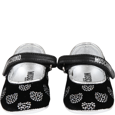 Shop Moschino Black Ballet Flats For Baby Girl With Logo And Teddy Bear