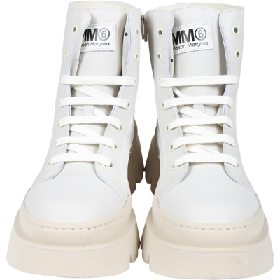 Shop Mm6 Maison Margiela Ivory Boots For Kids With Logo