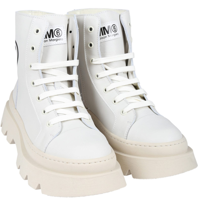 Shop Mm6 Maison Margiela Ivory Boots For Kids With Logo