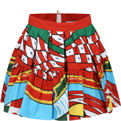 Shop Dolce & Gabbana Red Skirt For Girl With Logo And Cart Print In Multicolor