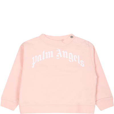 Shop Palm Angels Pink Sweatshirt For Baby Girl With Logo