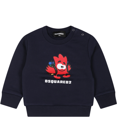 Shop Dsquared2 Blue Sweatshirt For Baby Boy With Logo And Print