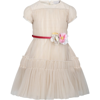 Shop Monnalisa Ivory Dress For Girl With Flowers