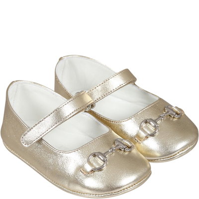 Shop Gucci Gold Ballet Flats For Baby Girl With Horsebit