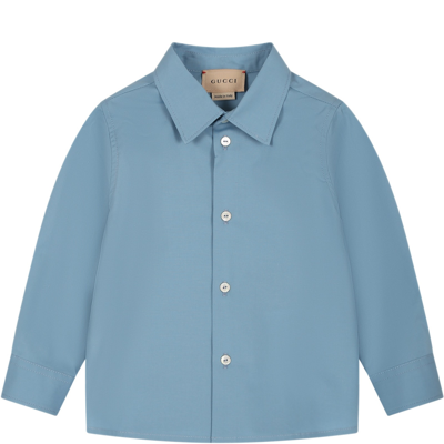 Shop Gucci Light Blue Shirt For Baby Boy With Double G