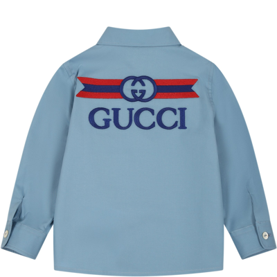 Shop Gucci Light Blue Shirt For Baby Boy With Double G