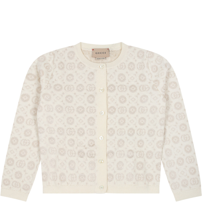 Shop Gucci Ivory Cardigan For Baby Girl With Double G