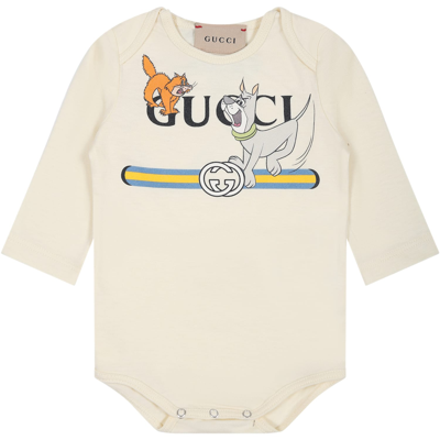 Shop Gucci Ivory Set For Baby Kids With Animals And Logo