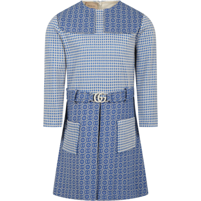 Shop Gucci Light Blue Dress For Girl With Double G In Denim