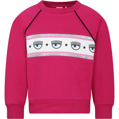 Shop Chiara Ferragni Sweatshirt For Girl With Flirting Eyes In Fuchsia