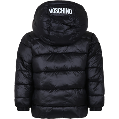 Shop Moschino Black Down Jacket For Boy With Teddy Bears And Logo