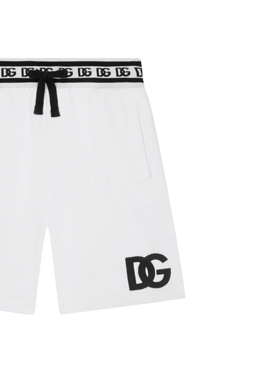 Shop Dolce & Gabbana Logoed Elastic Waist Bermuda Shorts In Bianco