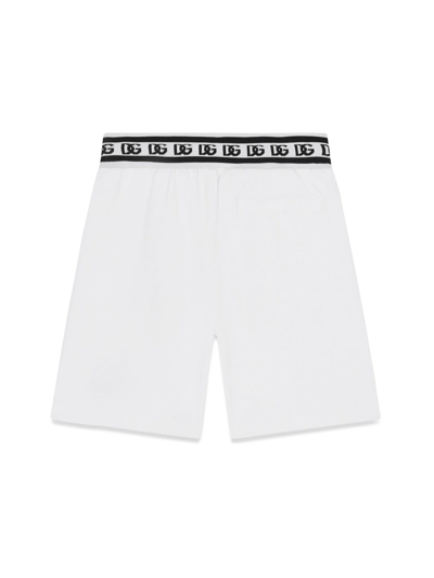 Shop Dolce & Gabbana Logoed Elastic Waist Bermuda Shorts In Bianco
