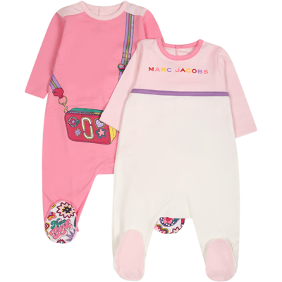 Shop Little Marc Jacobs Pink Set For Baby Girl With Logo