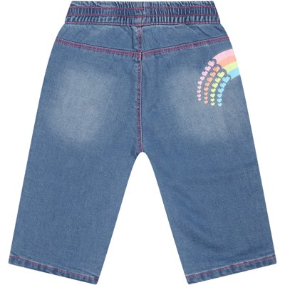 Shop Billieblush Blue Jeans For Baby Girl With Print In Denim