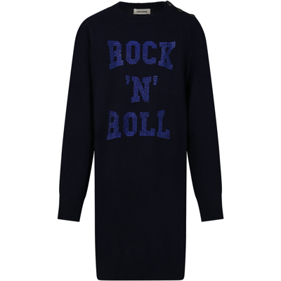 Shop Zadig &amp; Voltaire Blue Dress Fro Girl With Writing