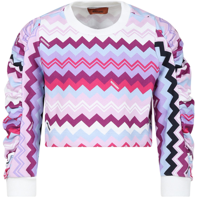 Shop Missoni Purple Sweatshirt For Girl With Logo In Multicolor