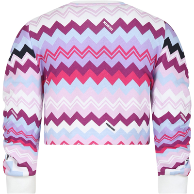 Shop Missoni Purple Sweatshirt For Girl With Logo In Multicolor