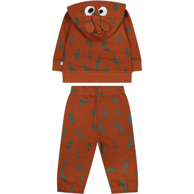 Shop Stella Mccartney Beige Suit For Baby Boy With Print In Brown