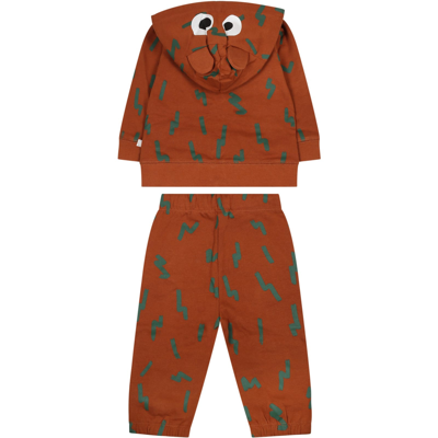 Stella Mccartney Beige Suit For Baby Boy With Print In Brown
