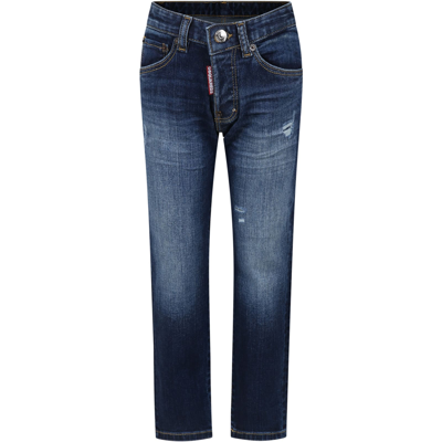 Shop Dsquared2 Blue Jeans For Boy With Logo In Denim