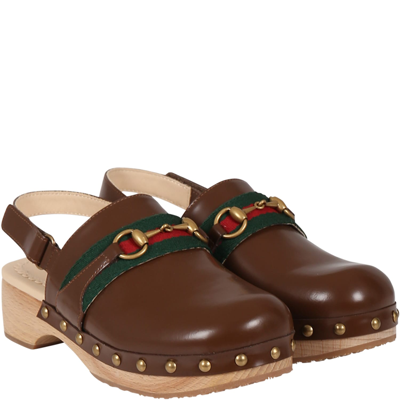 Shop Gucci Bown Sabot For Girl With Iconic Horsebit In Brown