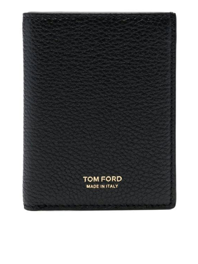 Shop Tom Ford Soft Grain Leather T Line Folding Card Holder W/cash Slot In Black