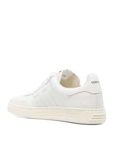 Shop Tom Ford Grain Leather Low Top Sneakers In Butter Cream