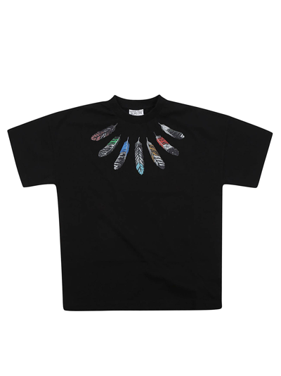 Shop Marcelo Burlon County Of Milan Collar Feathers Over T-shirt In Black Grey
