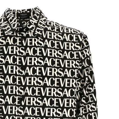 Shop Versace Cotton Logo Shirt In Black