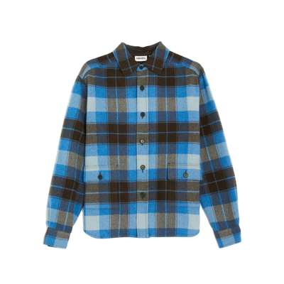 Shop Kenzo Checked Overshirt In Blue