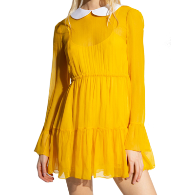 Shop Gucci Silk Chiffon Dress In Yellow