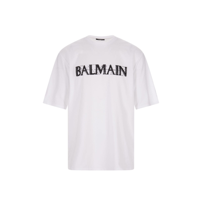 Shop Balmain Oversize Cotton T-shirt In White