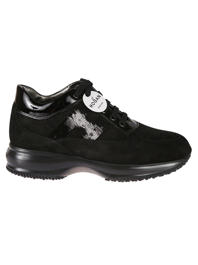 Hogan Black Suede And Patent Leather Interactive Sneakers In Black